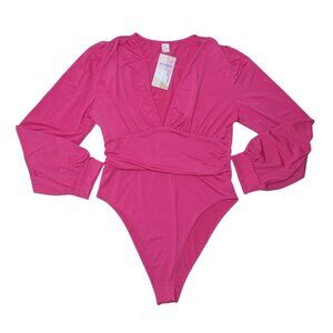 Womens Wdirara Pink Long Sleeve Bodysuit, Size XL. NWT